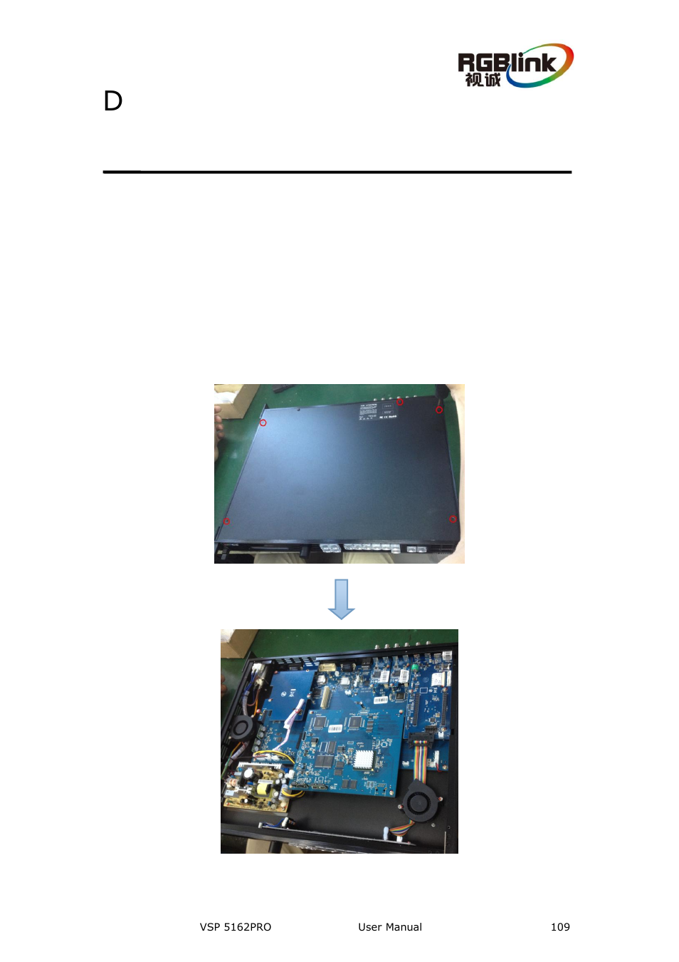 D. optional module installation and, Replacement instruction, Optional module installation and replacement | Instruction | RGBLink VSP 5162PRO User Manual | Page 109 / 114