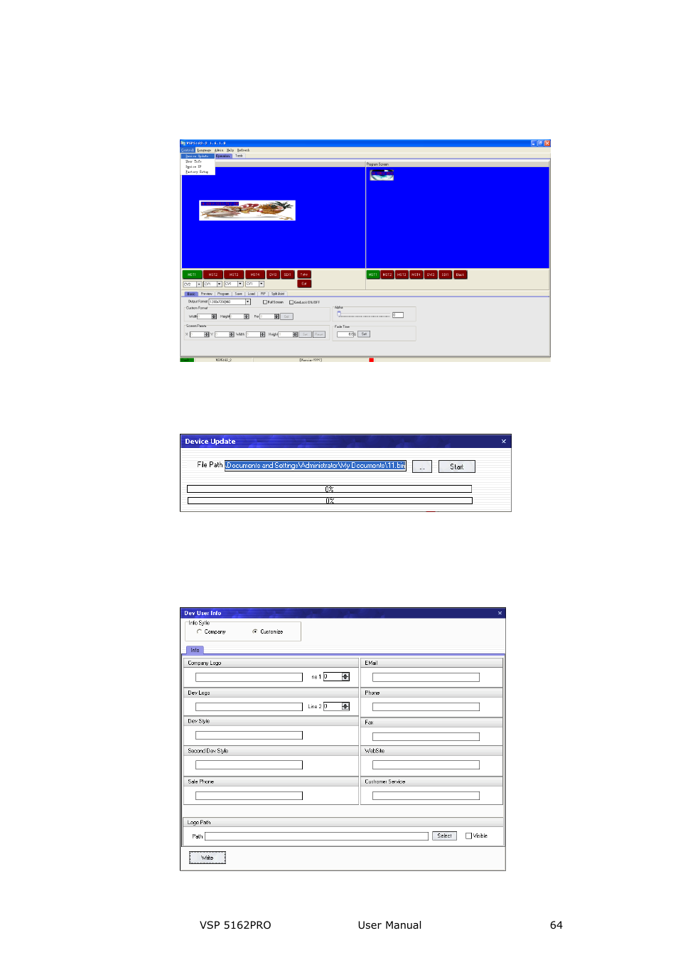 Control, Device update, User info | Communication software guideline | RGBLink VSP 5162PRO User Manual | Page 64 / 114