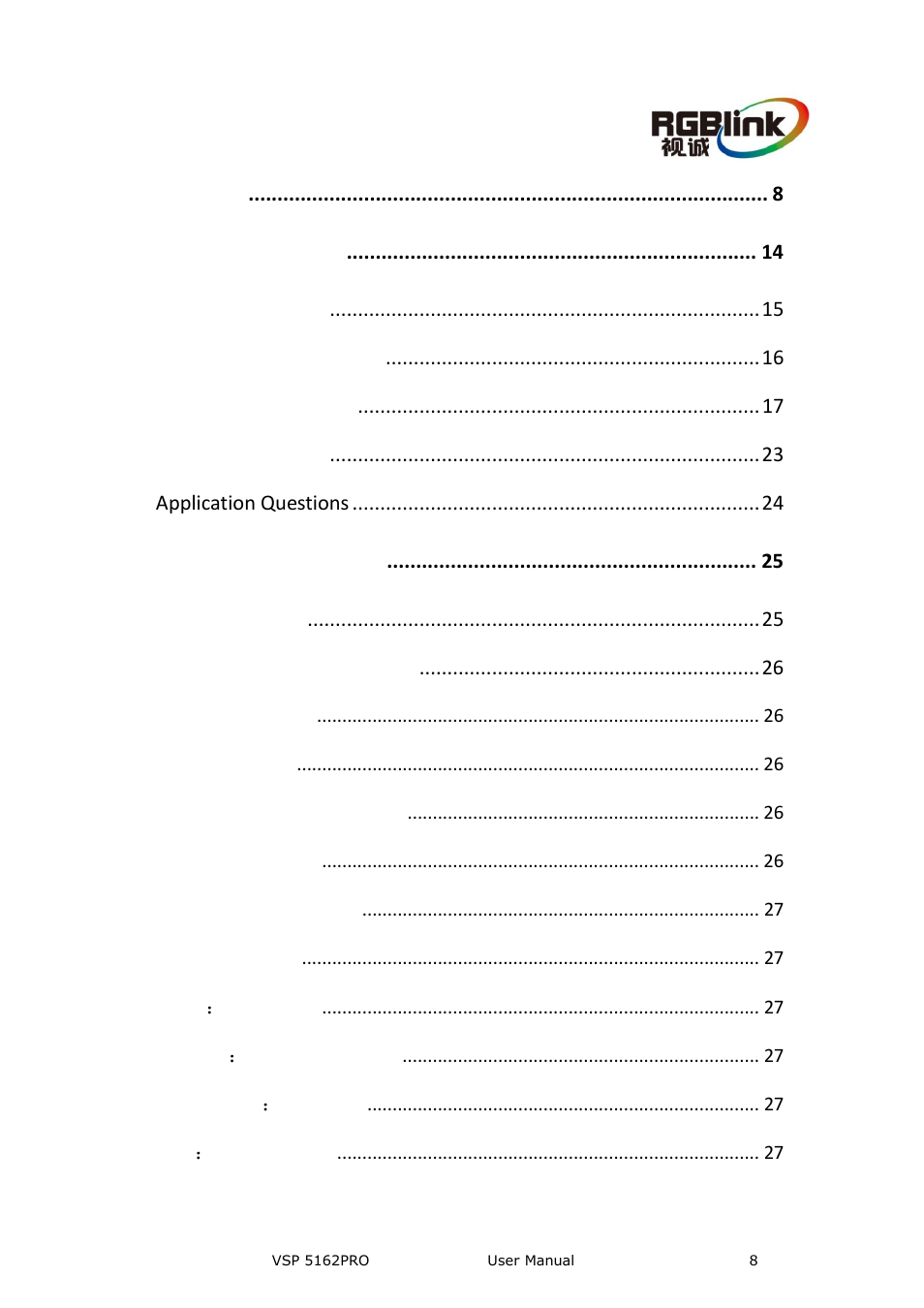 Content | RGBLink VSP 5162PRO User Manual | Page 8 / 114