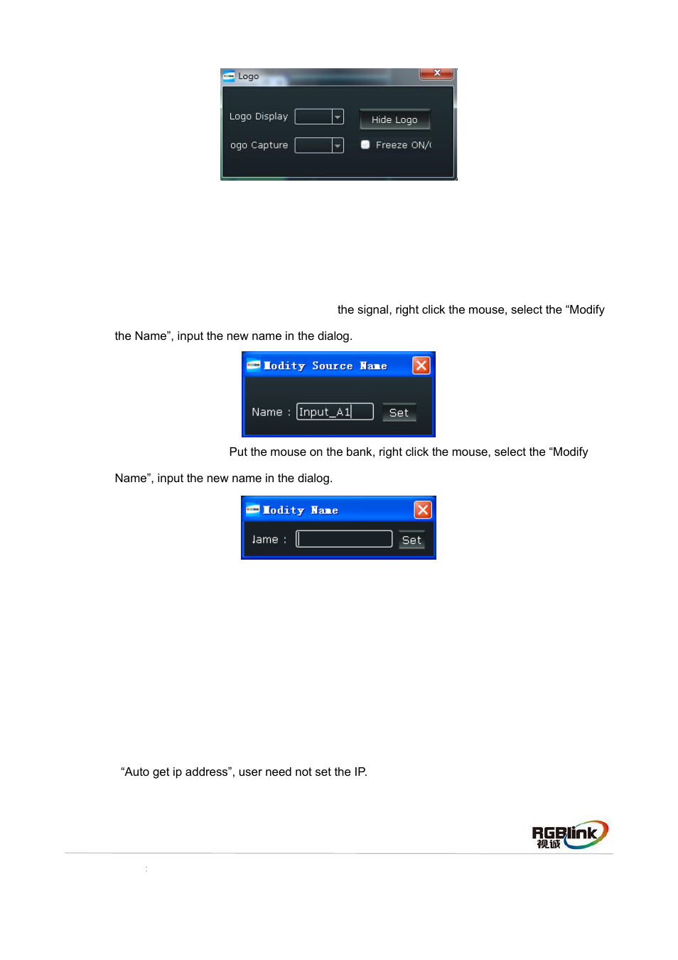 Modify the name, Ip set | RGBLink VENUS X2 Quick Start User Manual | Page 28 / 31