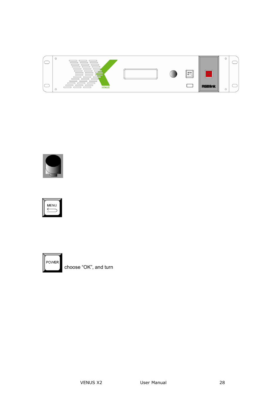 Oled panel, Usb interface, Menu button | Function button, Hardware orientation | RGBLink VENUS X2 User Manual User Manual | Page 28 / 68