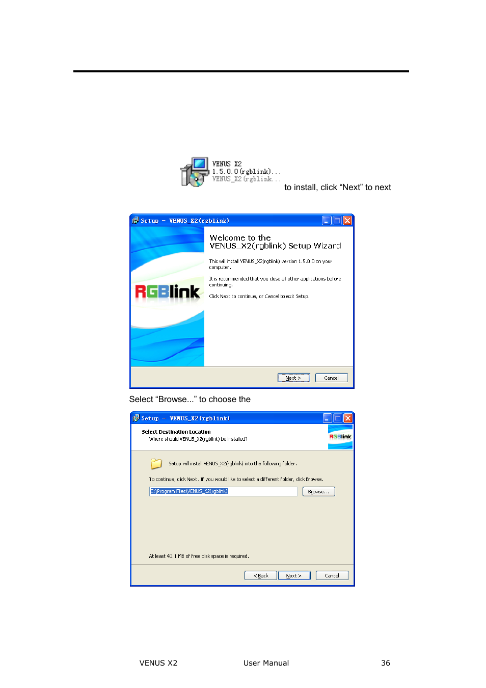 Software installation, Communication software guideline | RGBLink VENUS X2 User Manual User Manual | Page 36 / 68