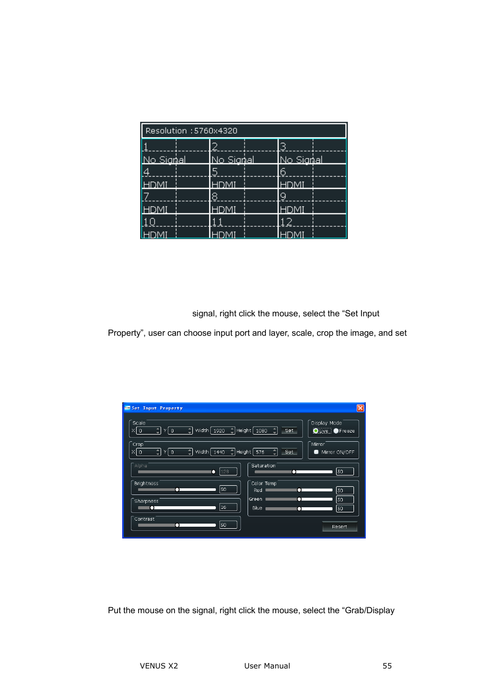 Image processing, Grab/display logo, Communication software guideline | Output channel | RGBLink VENUS X2 User Manual User Manual | Page 55 / 68