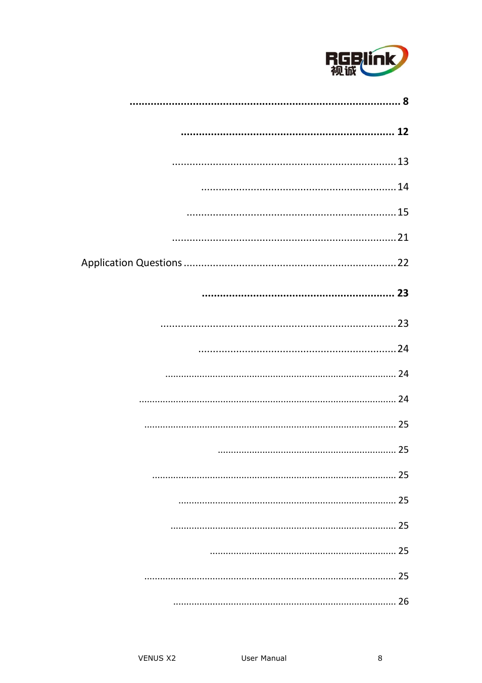 Content | RGBLink VENUS X2 User Manual User Manual | Page 8 / 68