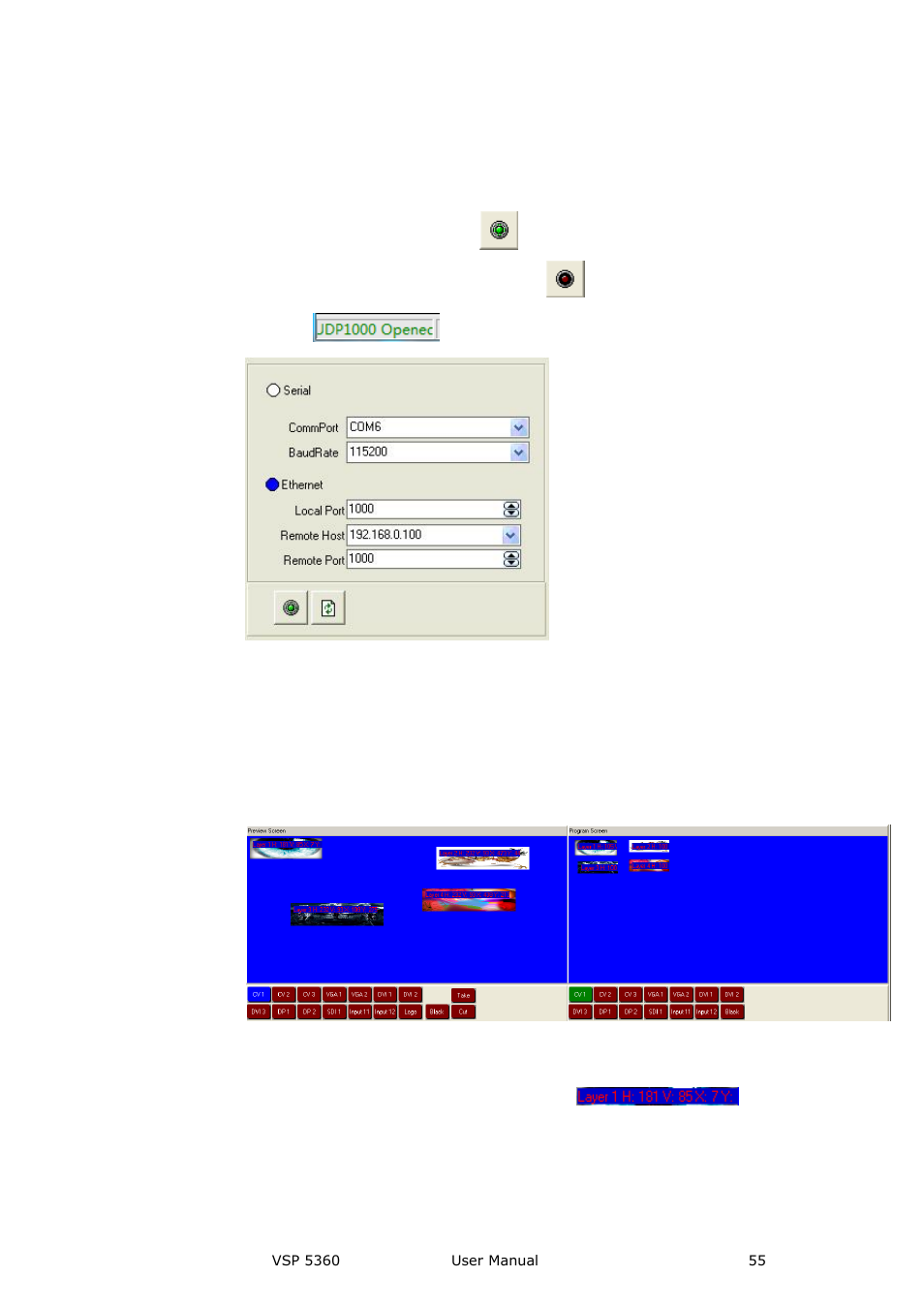Basic operation, Image toolbar, Preview screen | Communication software guideline | RGBLink VSP 5360 User Manual | Page 55 / 110