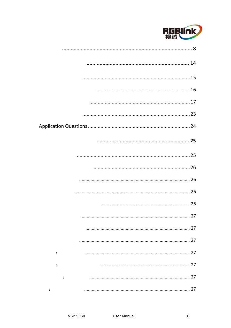 Content | RGBLink VSP 5360 User Manual | Page 8 / 110