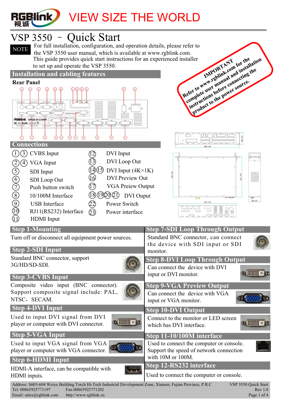 RGBLink VSP 3550S Quick Start User Manual | 4 pages