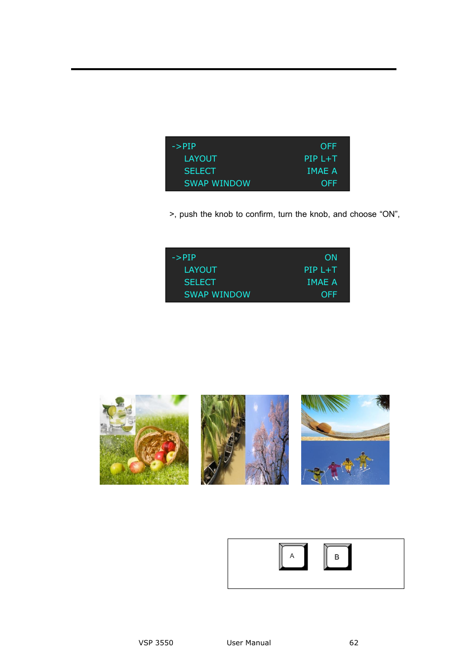 How to set up the pip, How to set up the, System setup and operation | RGBLink VSP 3550S User Manual User Manual | Page 62 / 88