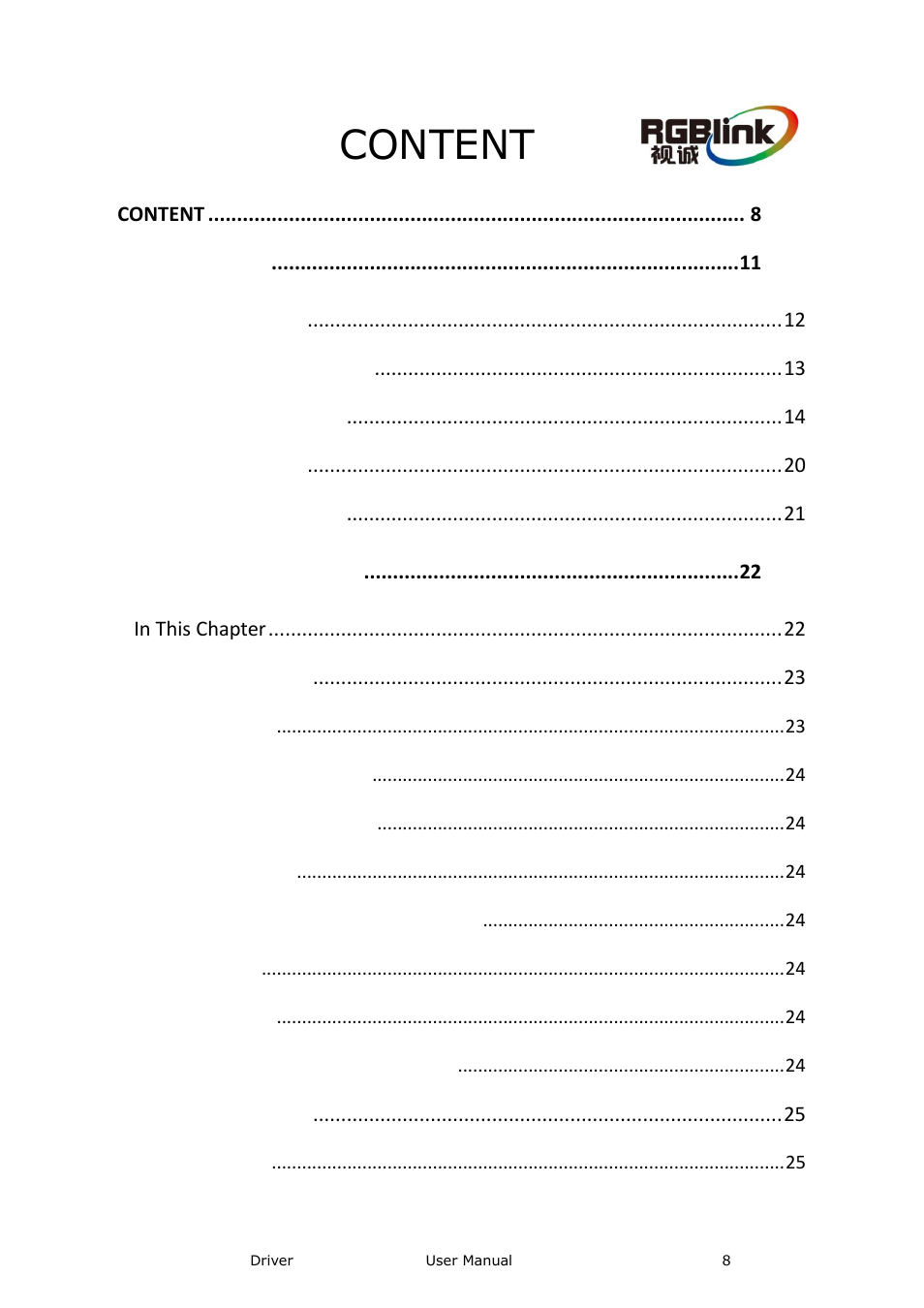 Content | RGBLink Driver User Manual User Manual | Page 8 / 44