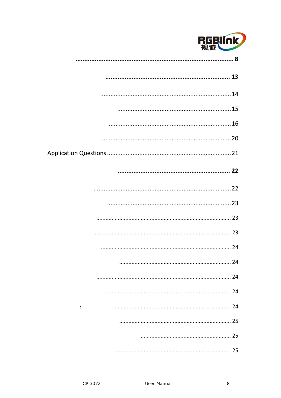 Content | RGBLink CP 3072 User Manual User Manual | Page 8 / 75