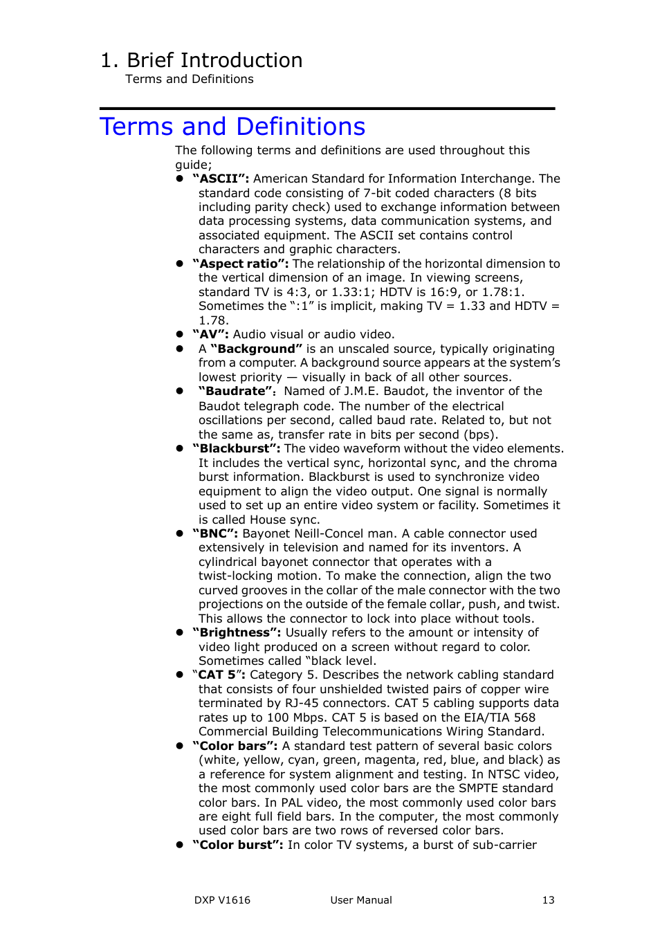 Terms and definitions, Brief introduction | RGBLink DXP V1616 User Manual User Manual | Page 13 / 50