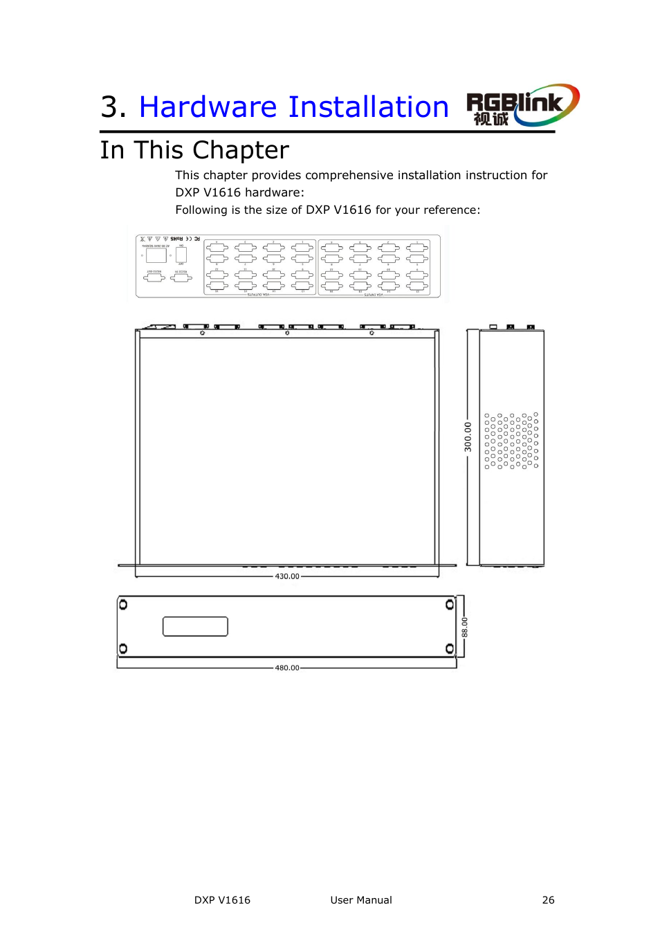 Hardware installation, In this chapter | RGBLink DXP V1616 User Manual User Manual | Page 26 / 50