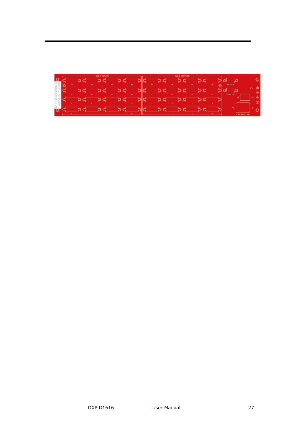 Dxp d1616 back panel, Hardware orientation | RGBLink DXP D1616 User Manual User Manual | Page 27 / 76