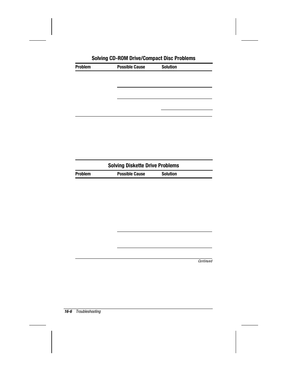 Solving cd-rom drive/compact disc problems, Solving diskette drive problems | Compaq 3500 User Manual | Page 137 / 182
