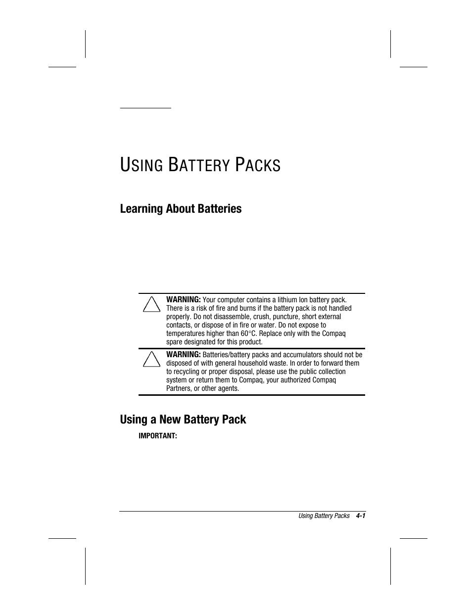 Using battery packs, Chapter, Sing | Attery, Acks | Compaq 3500 User Manual | Page 37 / 182
