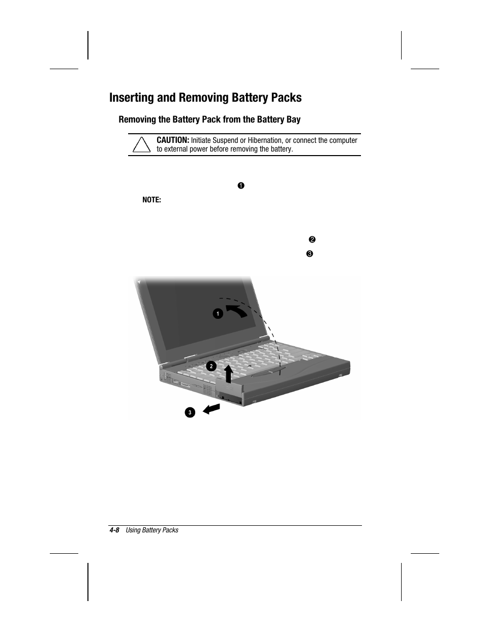Inserting and removing battery packs | Compaq 3500 User Manual | Page 44 / 182
