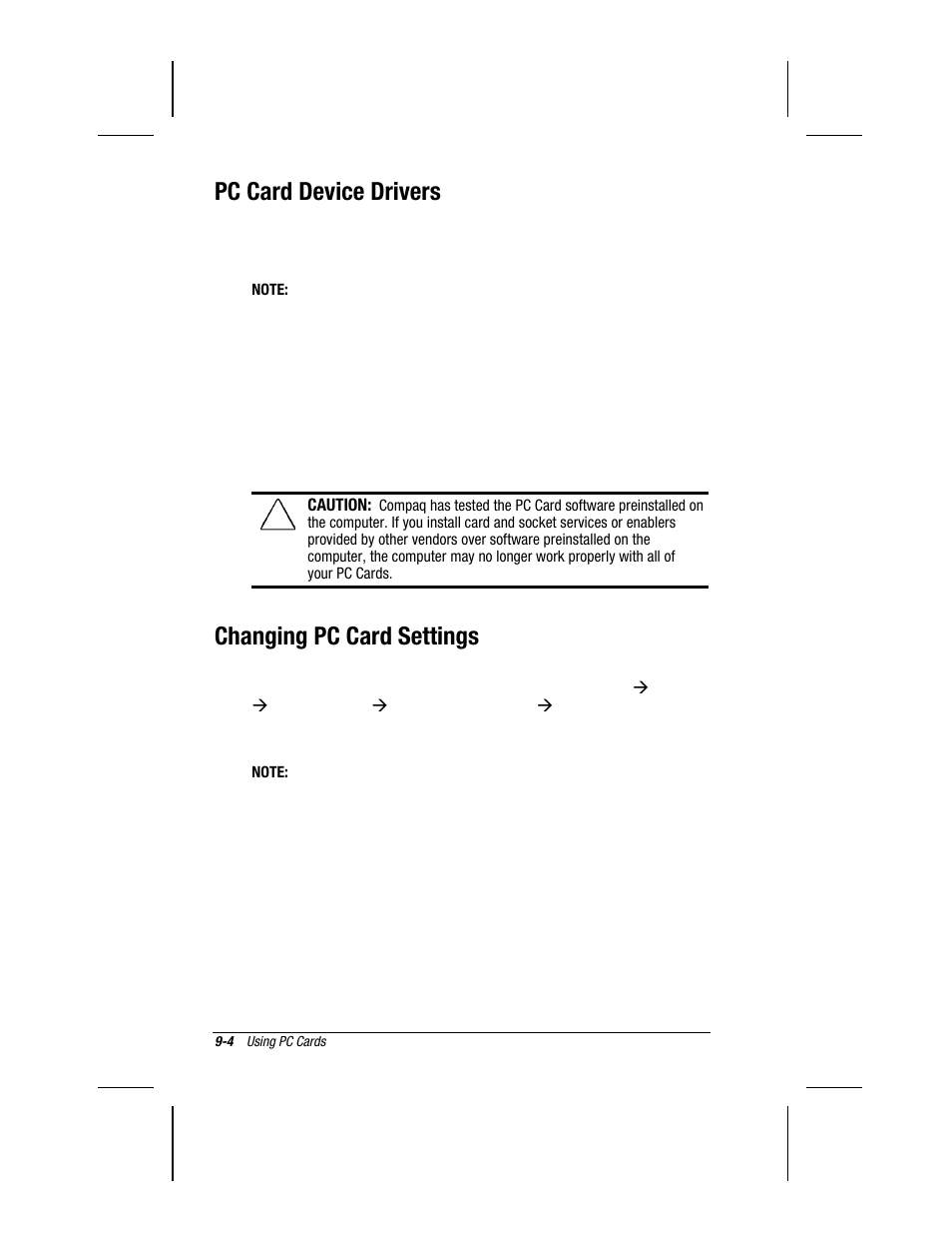 Pc card device drivers, Changing pc card settings | Compaq 3500 User Manual | Page 85 / 182