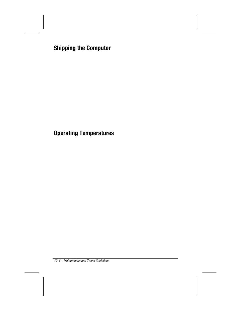 Shipping the computer, Operating temperatures | Compaq 3500 User Manual | Page 98 / 182