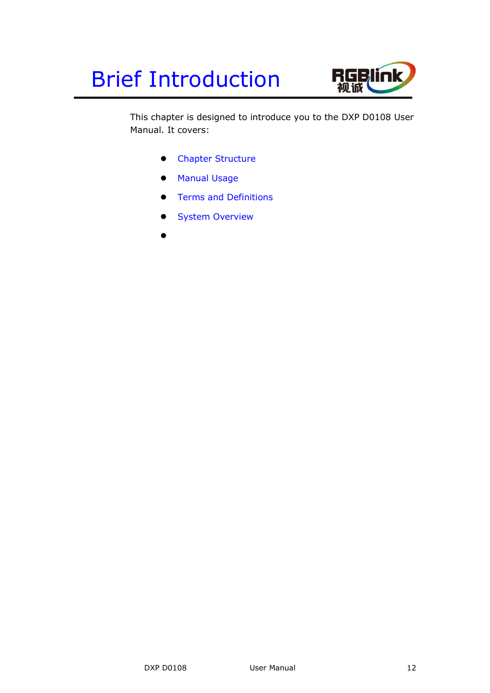 Brief introduction | RGBLink DXP D0108 User Manual User Manual | Page 12 / 31