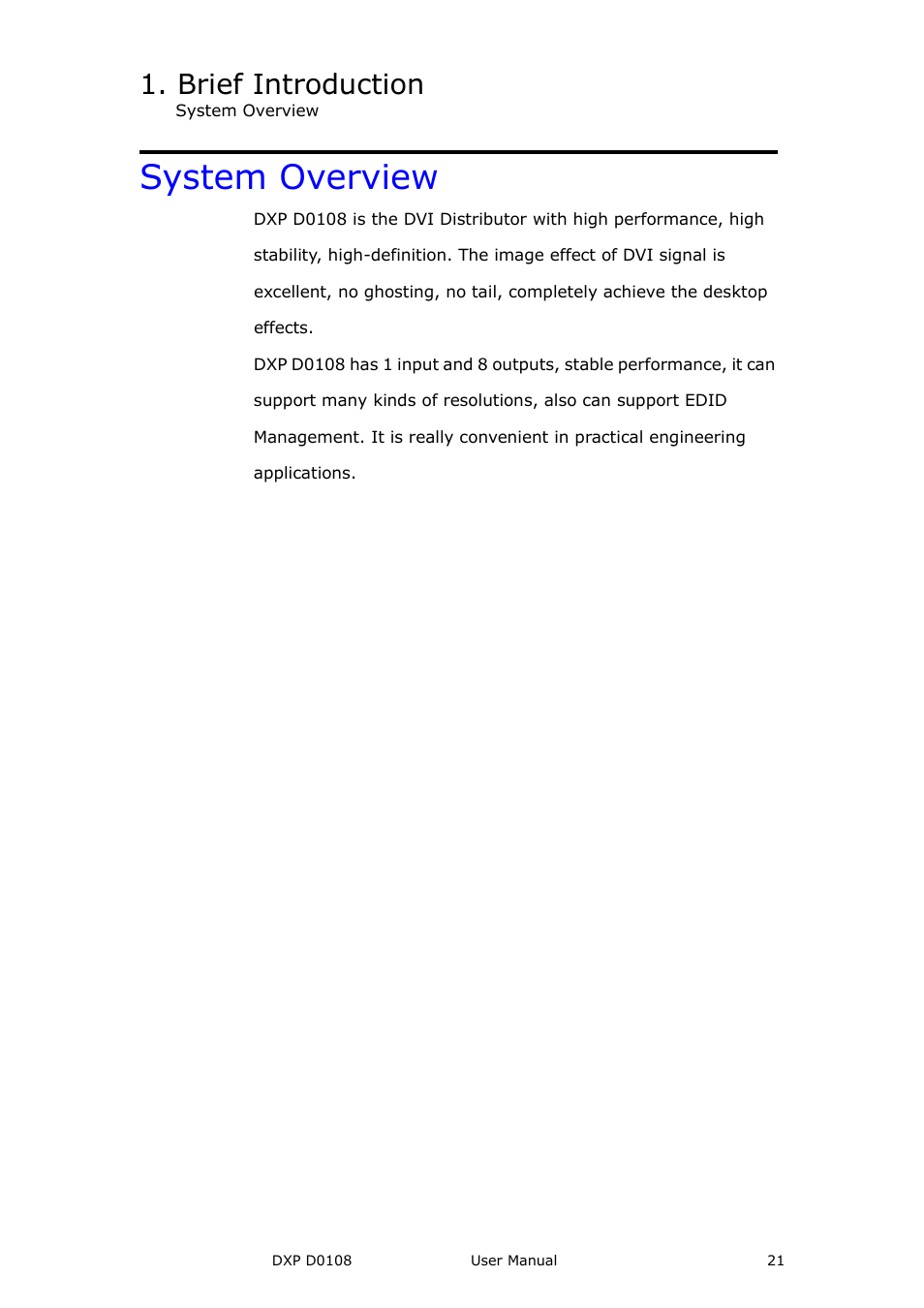 System overview, Brief introduction | RGBLink DXP D0108 User Manual User Manual | Page 21 / 31