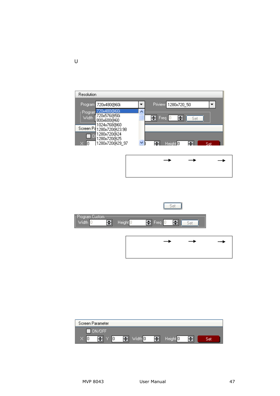 Resolution, Screen parameter, Communication software guideline | RGBLink MVP 8043 User Manual User Manual | Page 47 / 85