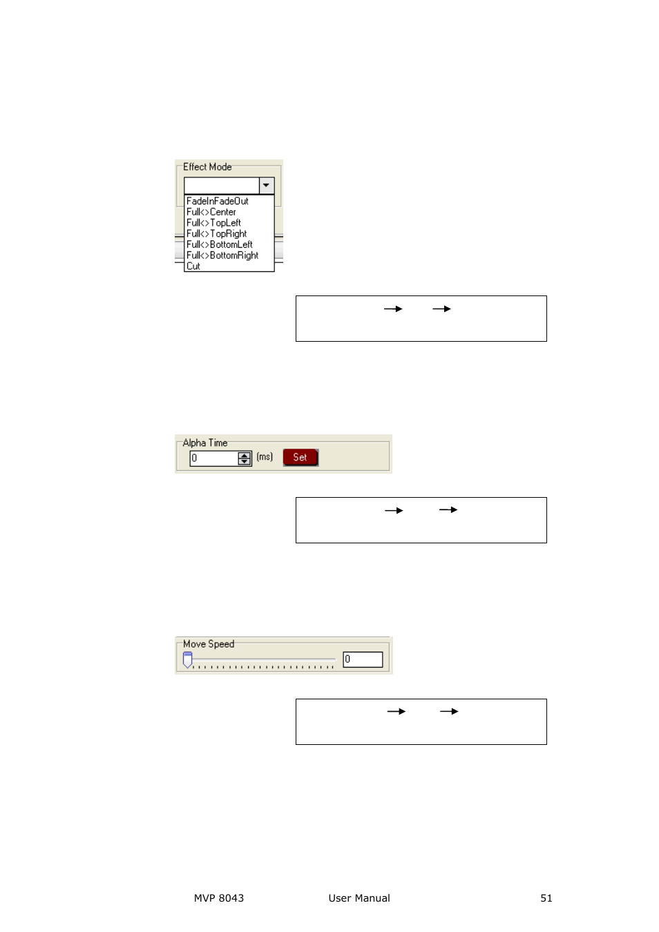 Effect mode, Alpha time, Move speed | Communication software guideline | RGBLink MVP 8043 User Manual User Manual | Page 51 / 85