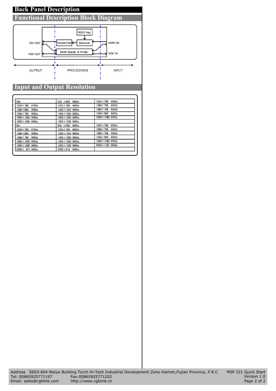 RGBLink MSP 221 Quick Start User Manual | Page 2 / 2