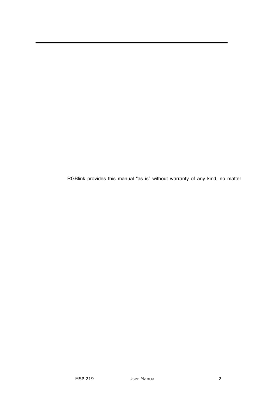 Msp 219· user manual, Copyright, Notice | Federal communications commission (fcc) statement, Guarantee and compensation | RGBLink MSP 219 User Manual User Manual | Page 2 / 31