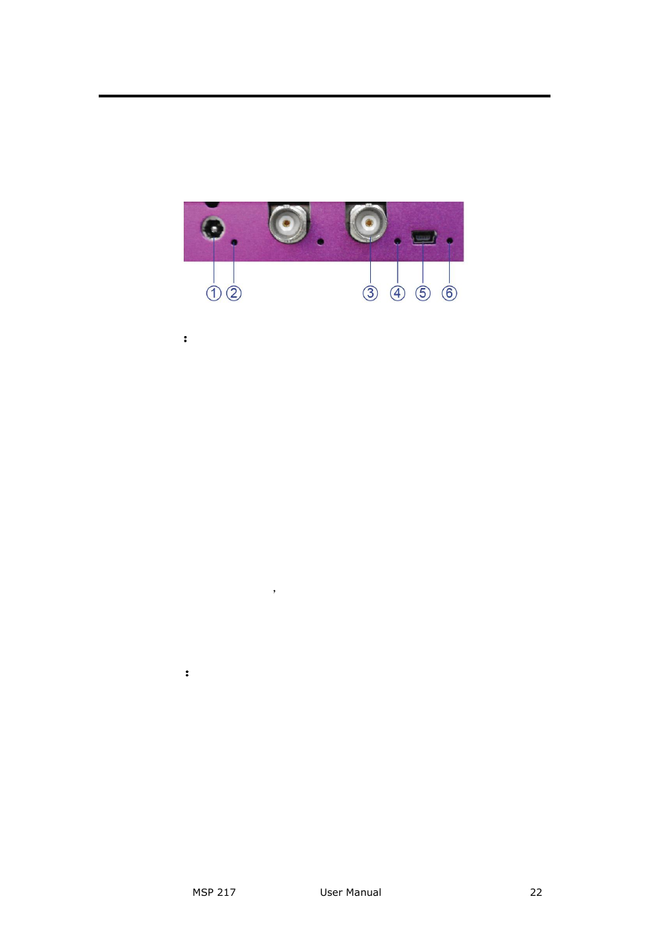 Msp 217 tx sdi to fiber panel, 1：power interface, Indicator | Sdi input interface, 5：usb interface, Hardware orientation | RGBLink MSP 217 User Manual User Manual | Page 22 / 32