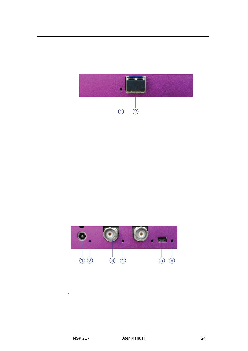 Msp 217 rx fiber to sdi panel, Indicator, Fiber input | 1：power interface, Hardware orientation | RGBLink MSP 217 User Manual User Manual | Page 24 / 32