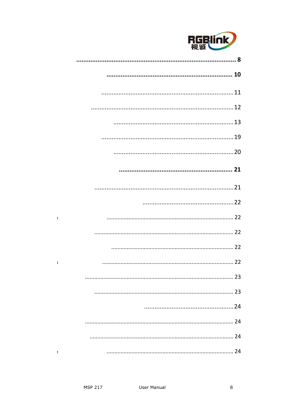 Content | RGBLink MSP 217 User Manual User Manual | Page 8 / 32