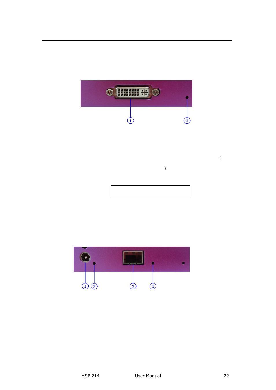 Msp 214 dvi to fiber panel, Dvi input, Signal indicator | Power interface, Fiber output, Hardware orientation | RGBLink MSP 214 User Manual User Manual | Page 22 / 31