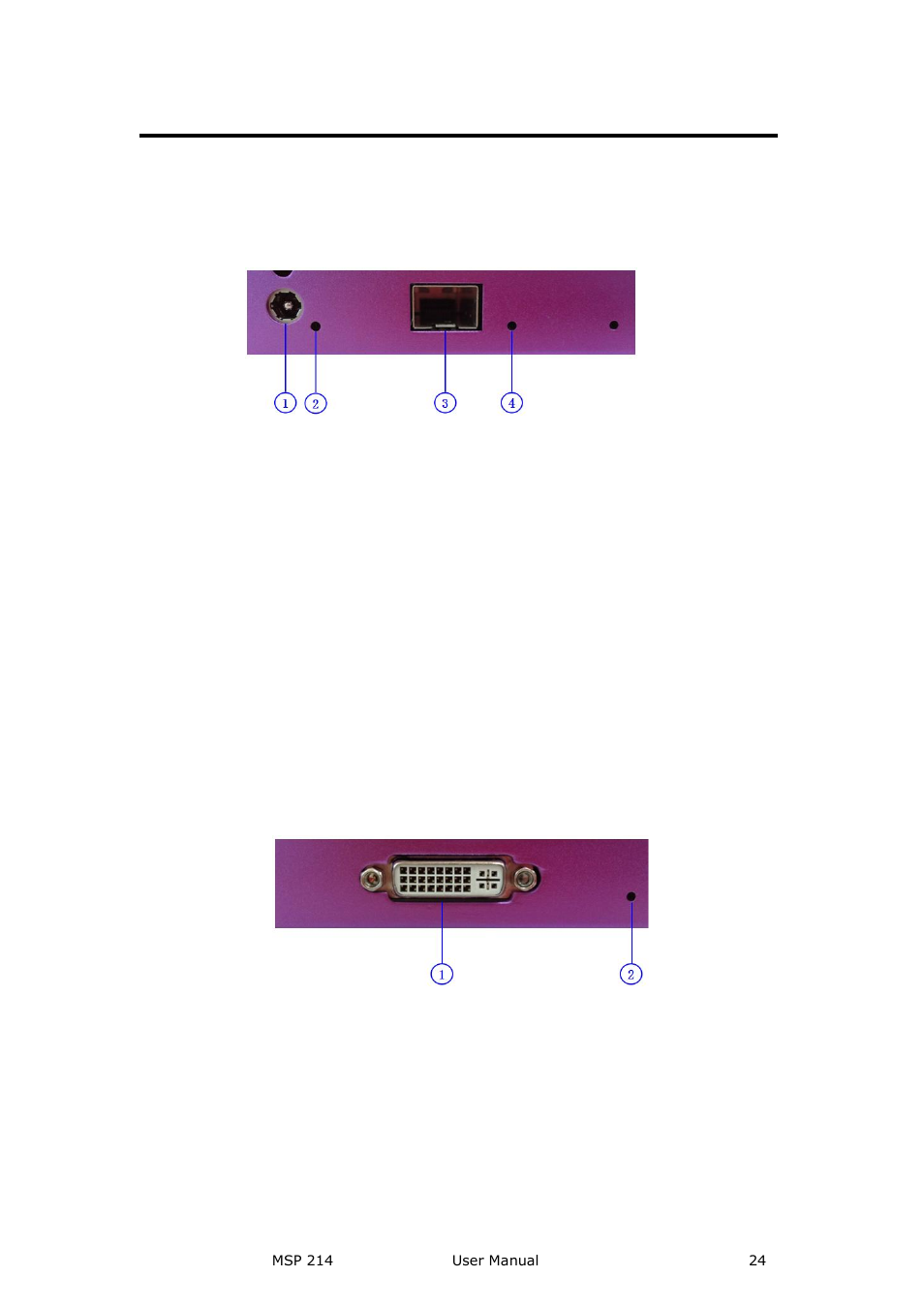 Msp 214 fiber to dvi panel, Power interface, Fiber input | Indicator, Dvi output, Signal indicator, Hardware orientation | RGBLink MSP 214 User Manual User Manual | Page 24 / 31