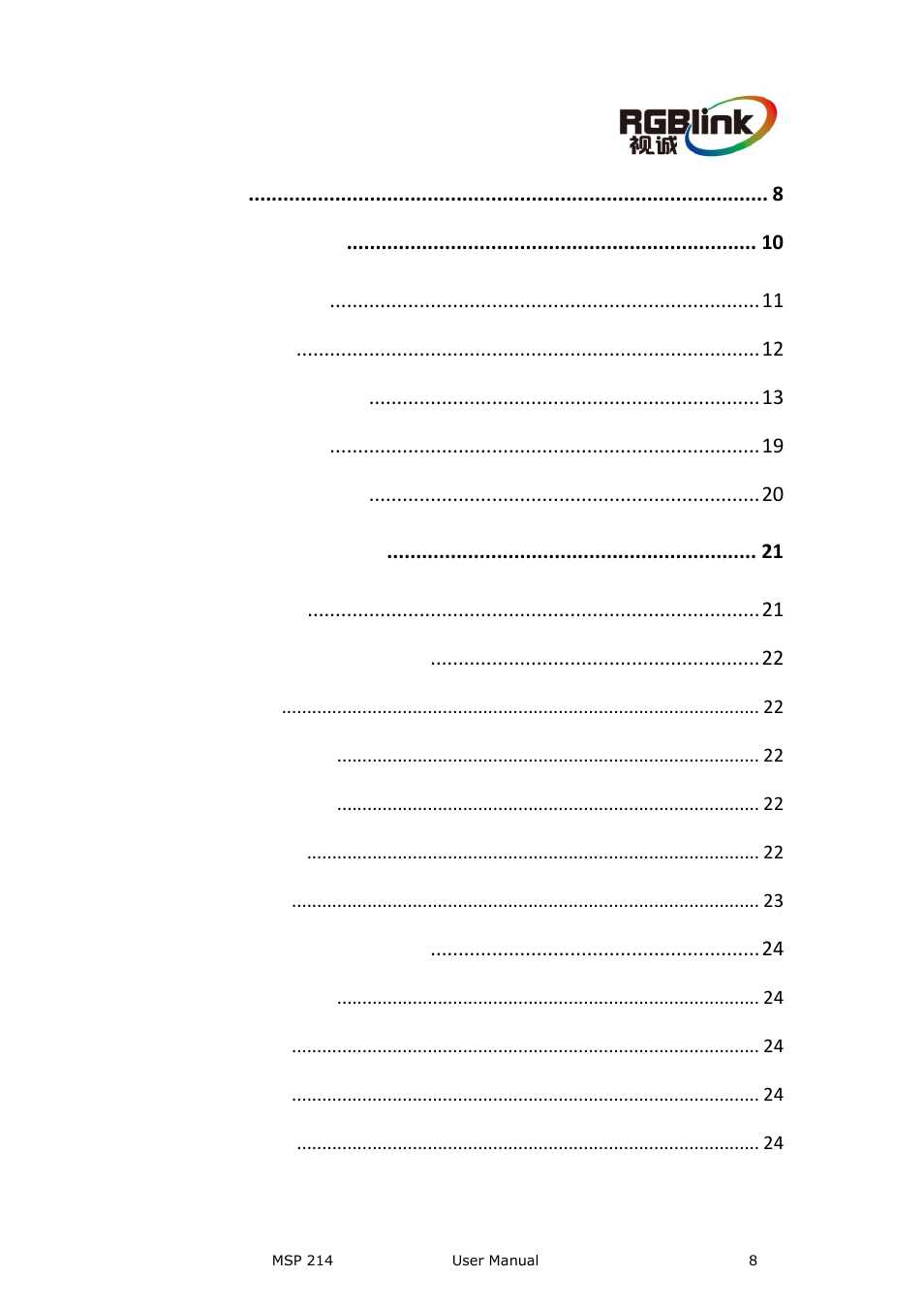 Content | RGBLink MSP 214 User Manual User Manual | Page 8 / 31