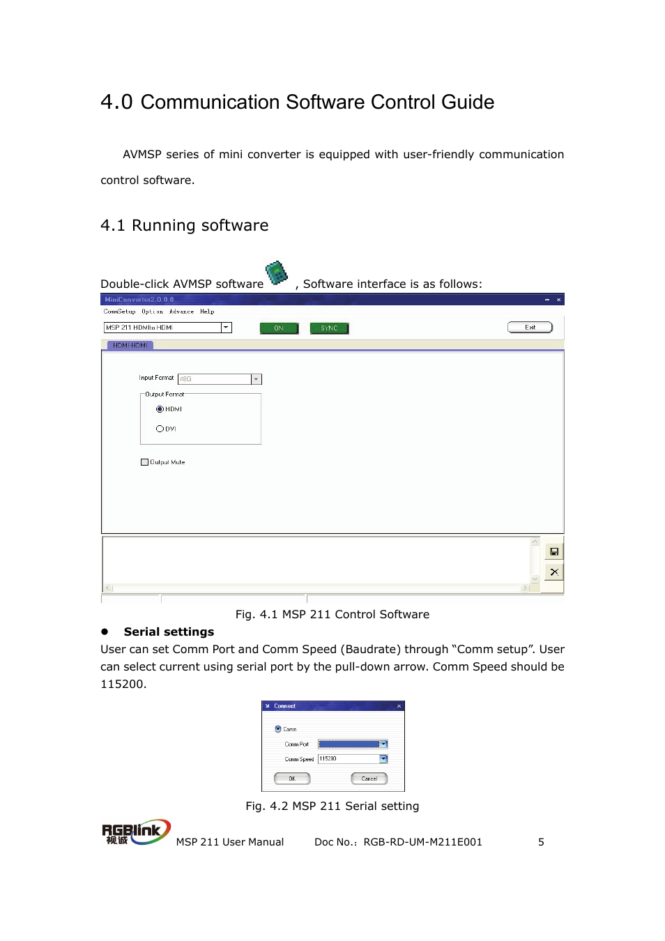 0 communication software control guide, 1 running software | RGBLink MSP 211 User Manual User Manual | Page 8 / 13