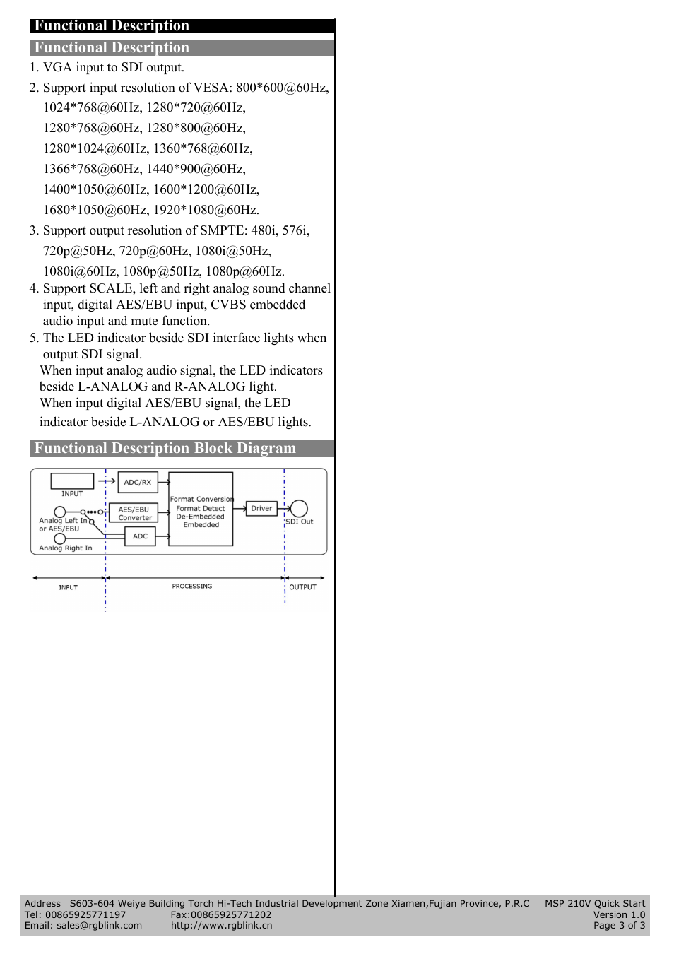 RGBLink MSP 210V Quick Start User Manual | Page 3 / 3