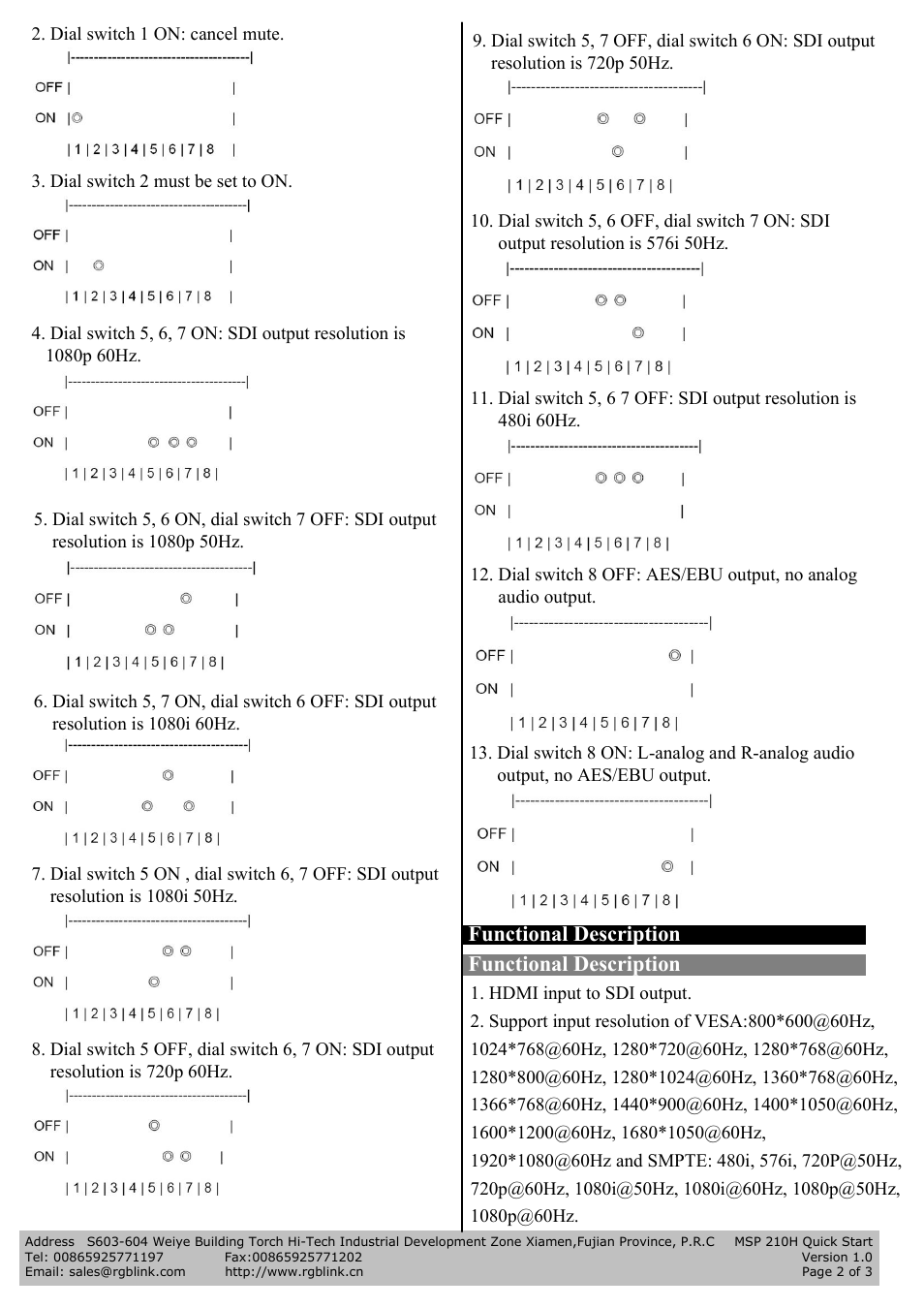 Functional description | RGBLink MSP 210H Quick Start User Manual | Page 2 / 3