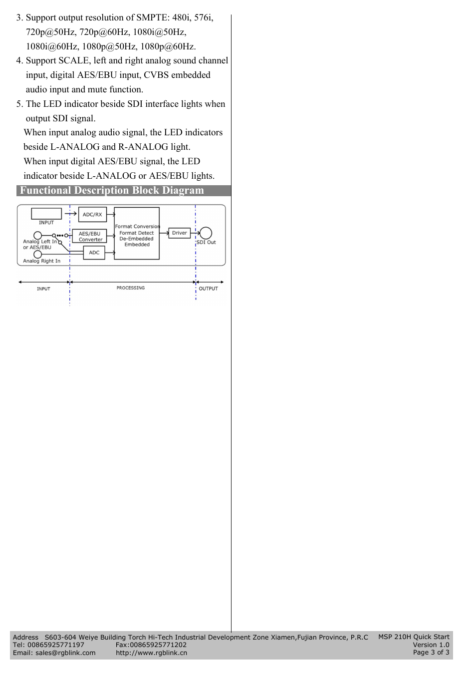 Functional description block diagram | RGBLink MSP 210H Quick Start User Manual | Page 3 / 3