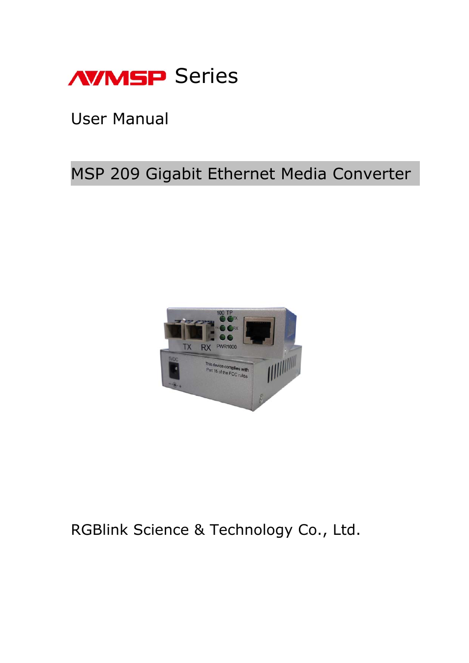 RGBLink MSP 209 User Manual User Manual | 6 pages