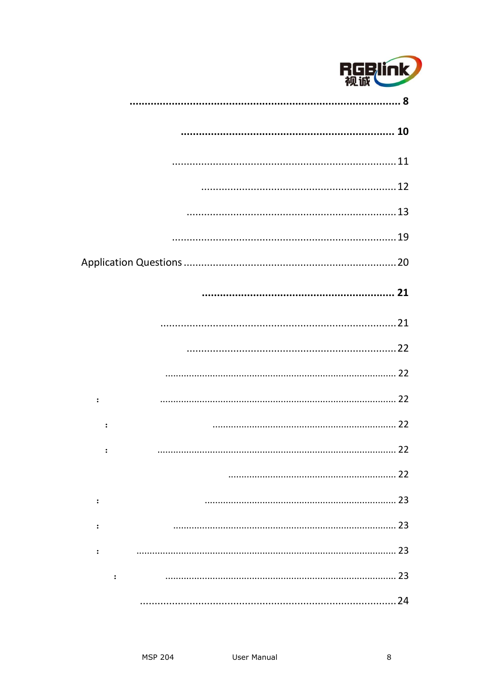 Content | RGBLink MSP 204 User Manual User Manual | Page 8 / 33