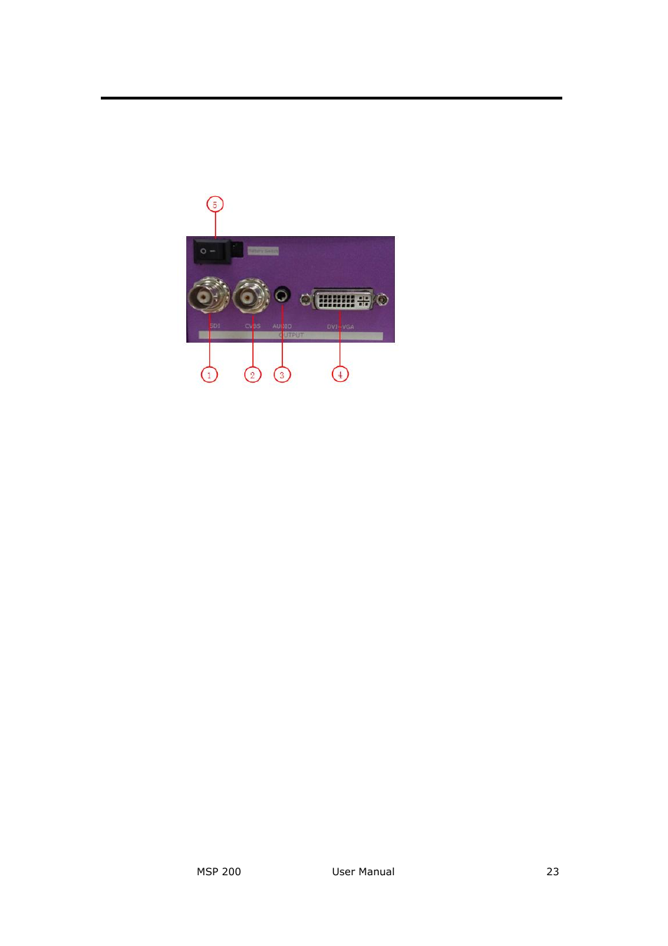 Interface description, Sdi output, Cvbs output | Audio output, Dvi +vga dvi output, Hardware orientation | RGBLink MSP 200 User Manual User Manual | Page 23 / 37