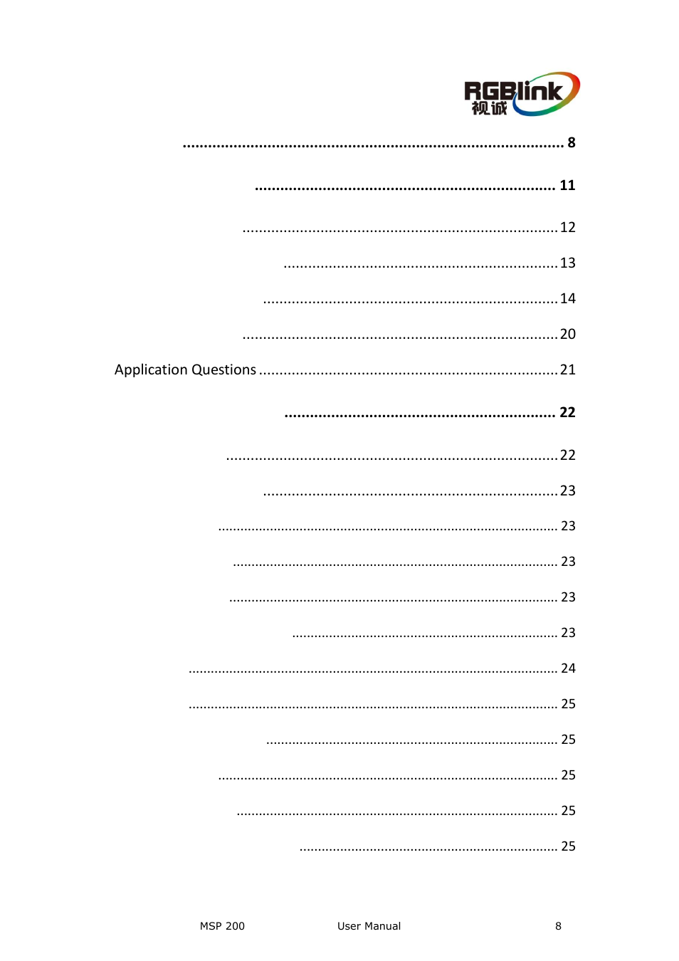 Content | RGBLink MSP 200 User Manual User Manual | Page 8 / 37
