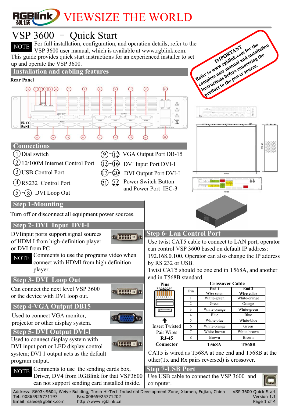 RGBLink VSP 3600 Quick Start User Manual | 4 pages