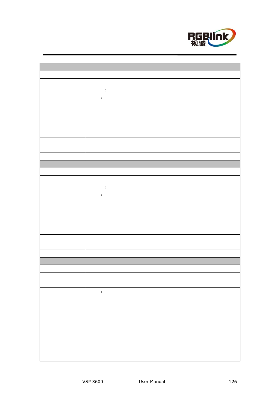 A.specification, Specification | RGBLink VSP 3600 User Manual User Manual | Page 126 / 133