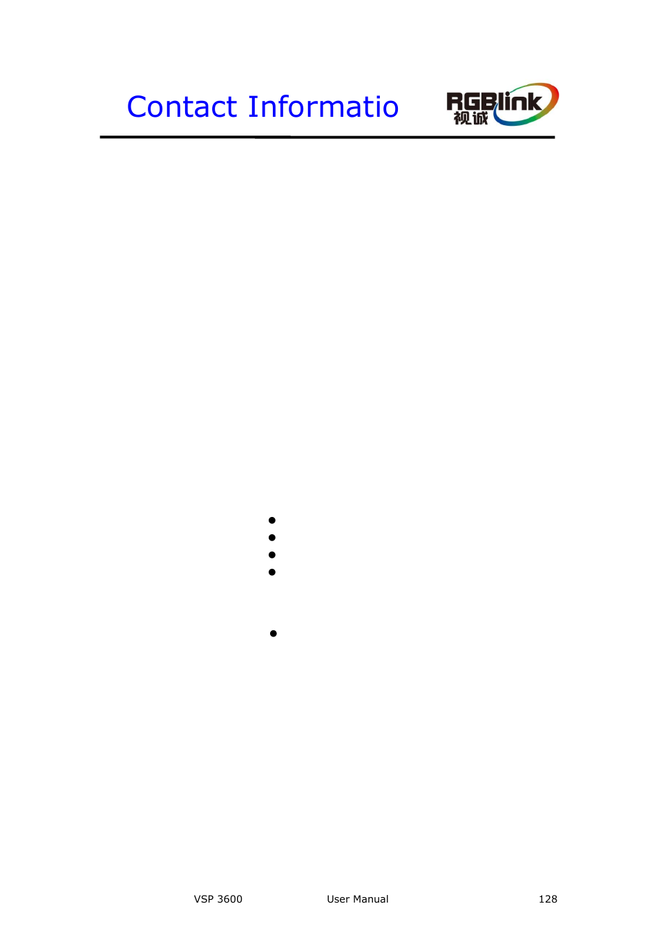 B.contact information, Contact information, Warranty | RGBLink VSP 3600 User Manual User Manual | Page 128 / 133