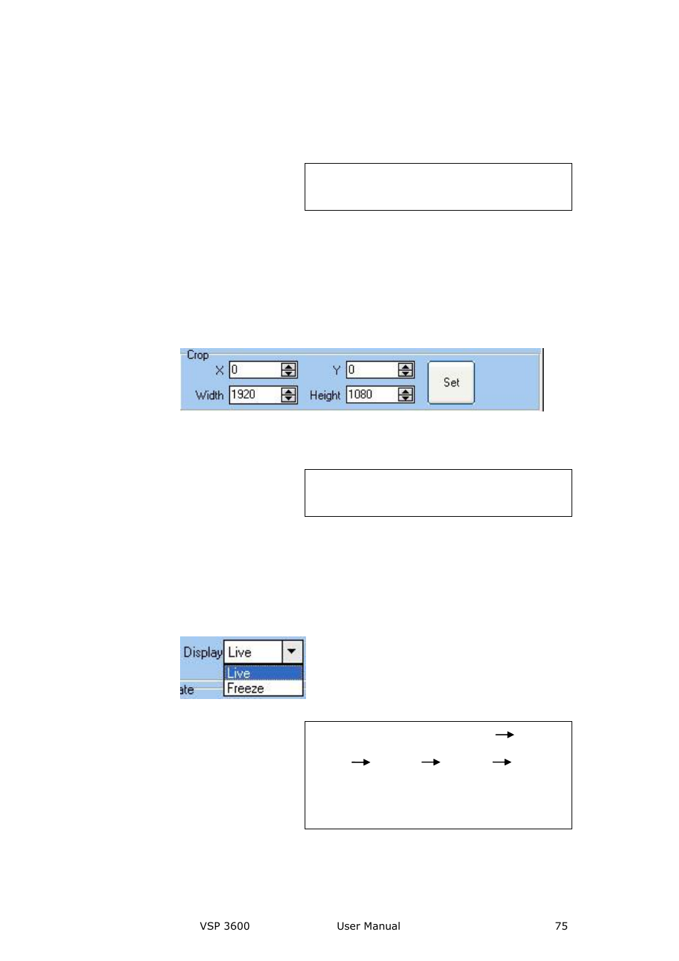 Crop settings, Display mode, Mirror image and test pattern settings | Communication software guideline | RGBLink VSP 3600 User Manual User Manual | Page 75 / 133
