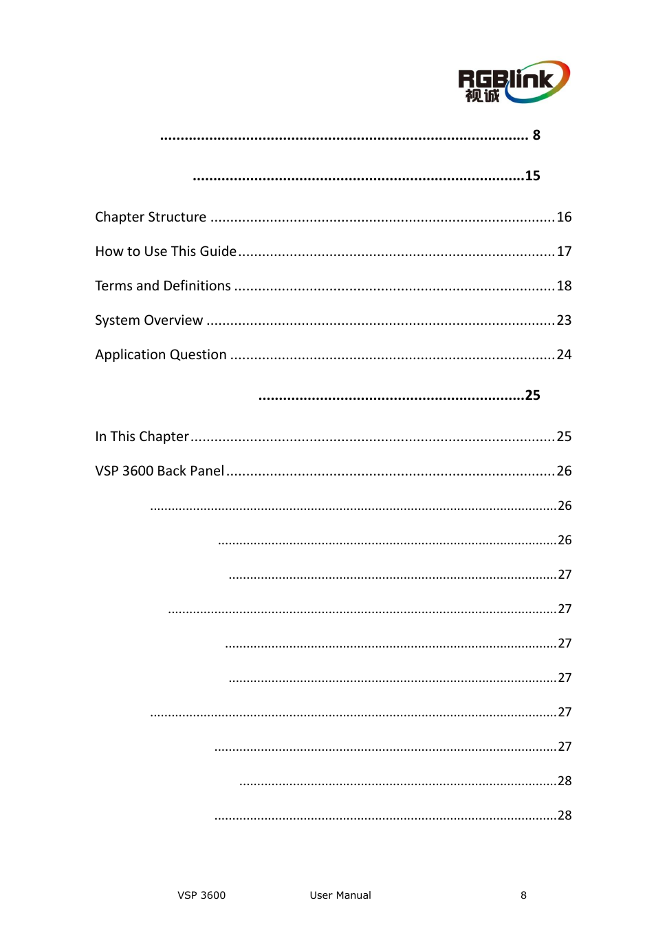 Content | RGBLink VSP 3600 User Manual User Manual | Page 8 / 133