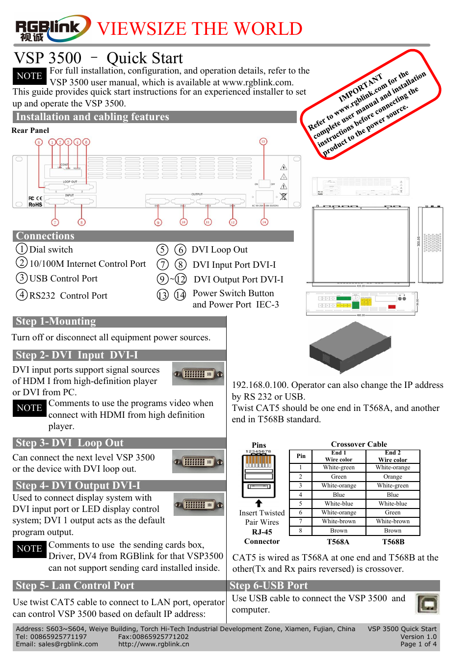 RGBLink VSP 3500 Quick Start User Manual | 4 pages