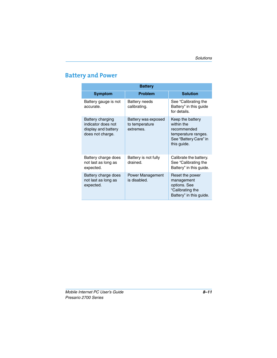 Battery and power, Battery and power –11 | Compaq PRESARIO 2700 User Manual | Page 103 / 136