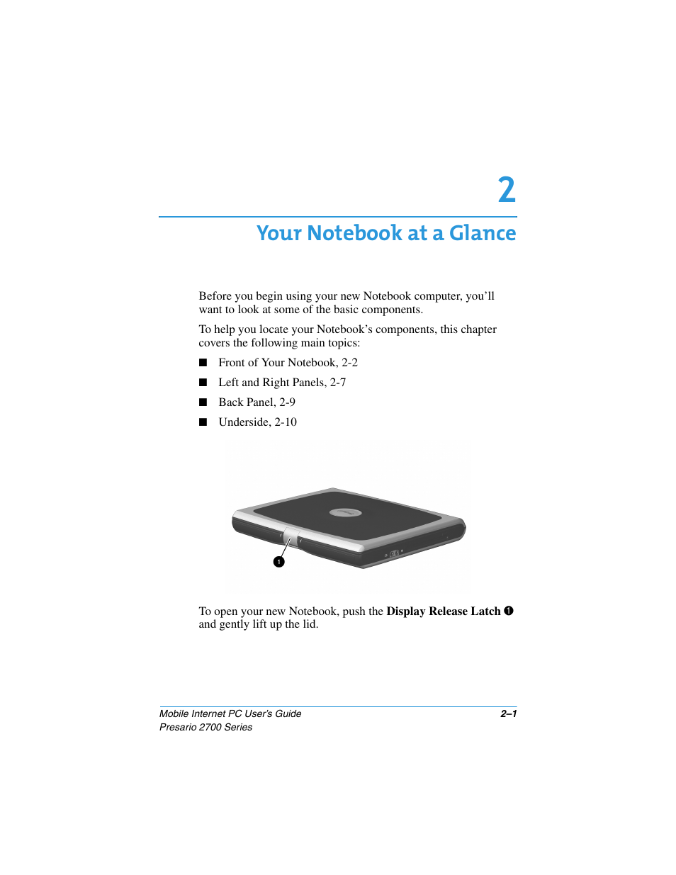 Your notebook at a glance | Compaq PRESARIO 2700 User Manual | Page 14 / 136